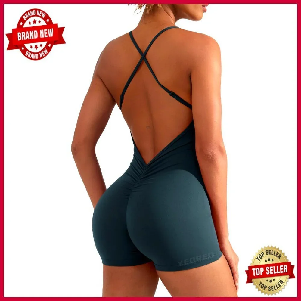 Sleeveless V Back Jumpsuit with Tummy Control and Scrunch Butt Design